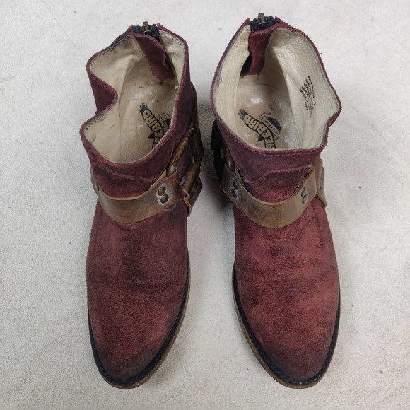 Freebird by Steven Ankle Boots Women's 7 Phlow Red Suede Leather Harness Bootie - Picture 3 of 10